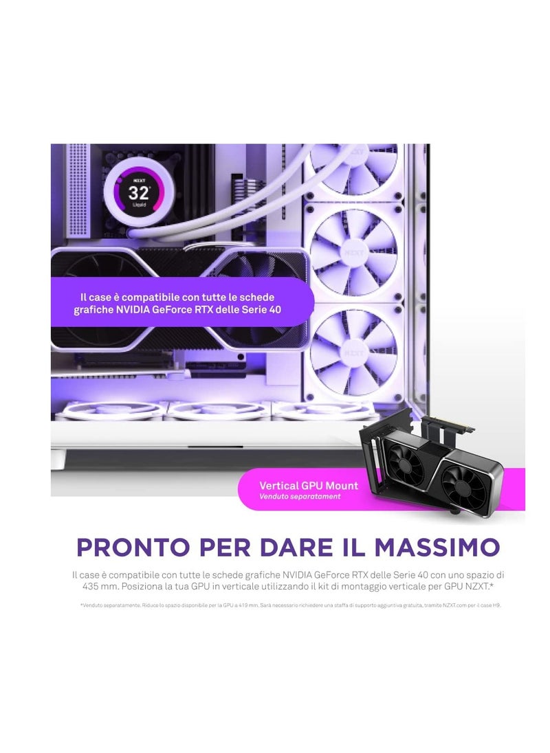 NZXT - NZXT H9 Elite CM-H91EW-01 Dual-Chamber ATX Mid-Tower PC Gaming Case Includes 3 x 120mm F120 RGB Duo Fans with Controller Glass Front, Top & Side Panels 360mm Radiator Support White - Image 1