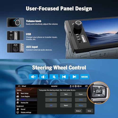 Eonon 6.36" Single DIN Car Stereo – Wireless CarPlay & Android Auto, IPS Touchscreen (1280x480), ST TDA7851 Amp, Backup Camera, Steering Control,Bluetooth 5.3-X3U - Image 5