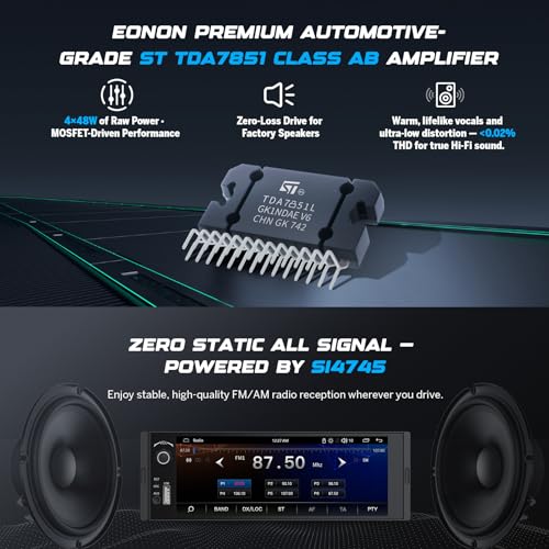 Eonon 6.36" Single DIN Car Stereo – Wireless CarPlay & Android Auto, IPS Touchscreen (1280x480), ST TDA7851 Amp, Backup Camera, Steering Control,Bluetooth 5.3-X3U - Image 2