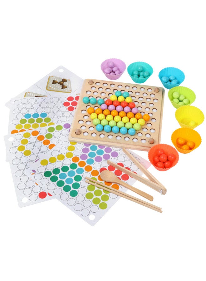 Children Wooden Educational Puzzle Hand Eye Coordination Toy Practice Using Chopsticks to Hold Beads Wholesale - Image 1