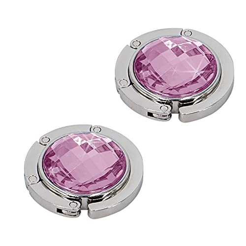TANOSII Foldable Purse Hook Floding Handbag Hanger Rhinestone Bag Holder for Table Desk 2 PCS Pink - Image 1