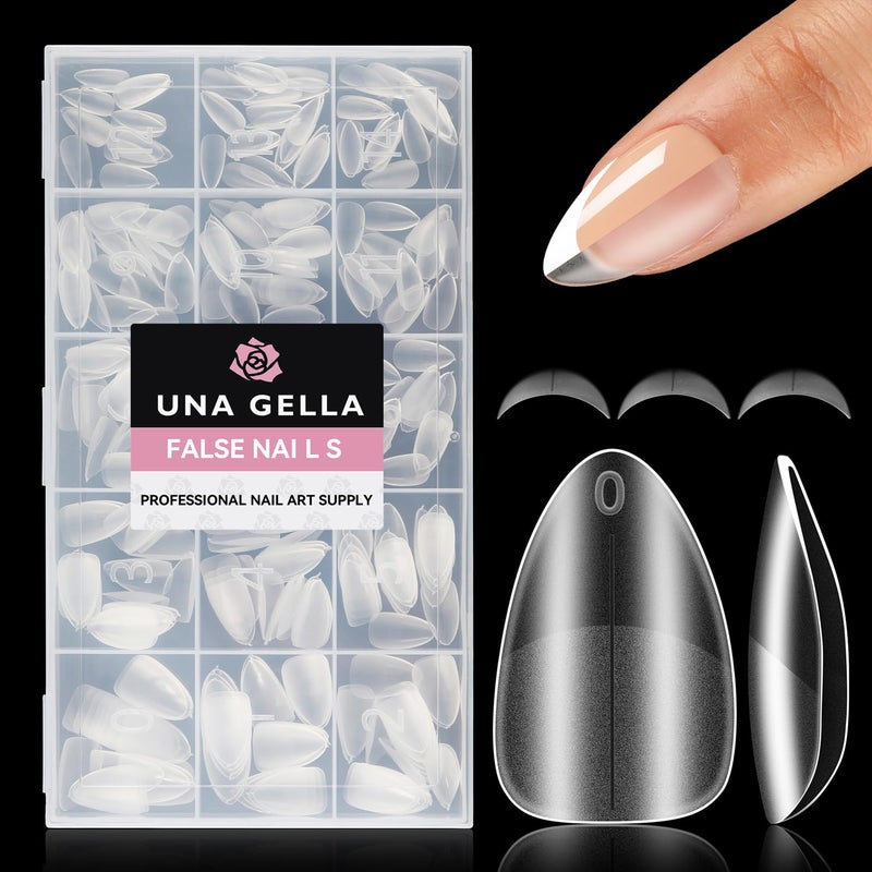 UNA GELLA Short Almond Nail Tips 312Pcs Prefile Inner  Full Matte Surface Short Almond Gel x Nail Tips 15 Sizes No C Curve Soft Gel Nail Tips Acrylic False Nails for Nail Extension Art DIY Salon