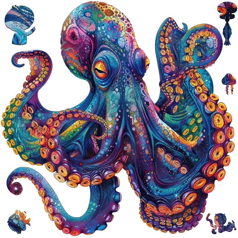 Qiuenisray 500 Piece Puzzles for Adults Wooden Octopus Jigsaw Puzzles FSC Certified Cool Puzzles Unique Shape Ocean Puzzle Piece Wall Decor Wood Puzzles Creative Gift for Family Game 169x169 in - Image 4