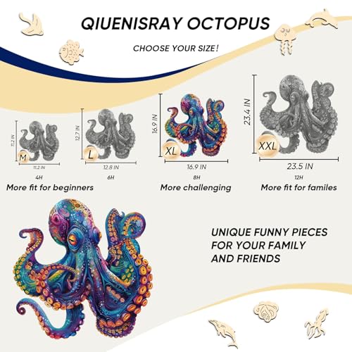 Qiuenisray 500 Piece Puzzles for Adults Wooden Octopus Jigsaw Puzzles FSC Certified Cool Puzzles Unique Shape Ocean Puzzle Piece Wall Decor Wood Puzzles Creative Gift for Family Game 169x169 in - Image 5