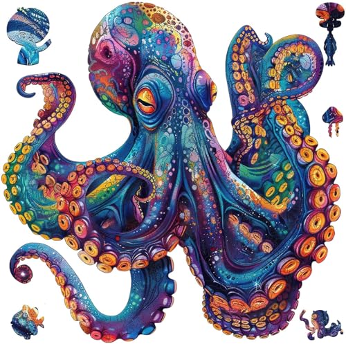 Qiuenisray 500 Piece Puzzles for Adults Wooden Octopus Jigsaw Puzzles FSC Certified Cool Puzzles Unique Shape Ocean Puzzle Piece Wall Decor Wood Puzzles Creative Gift for Family Game 169x169 in - Image 1