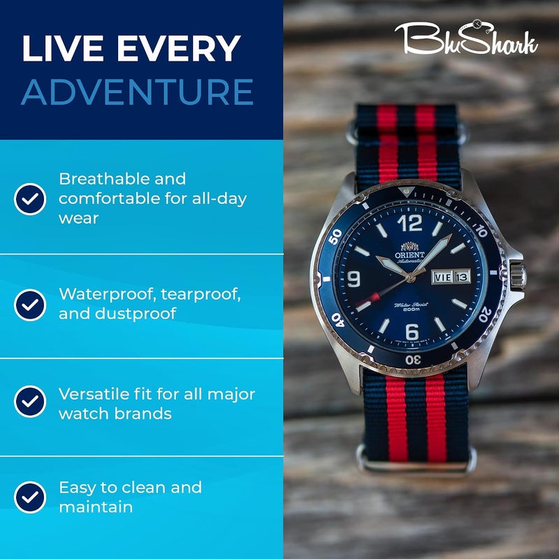 BluShark , Original Collection Military-Style Waterproof Watch Strap, Fits All Timepiece Brands, Durable Nylon Wristwatch Accessories with Stainless Steel Buckle - 18mm, 20mm, 22mm & 24mm Watch Bands - Image 4