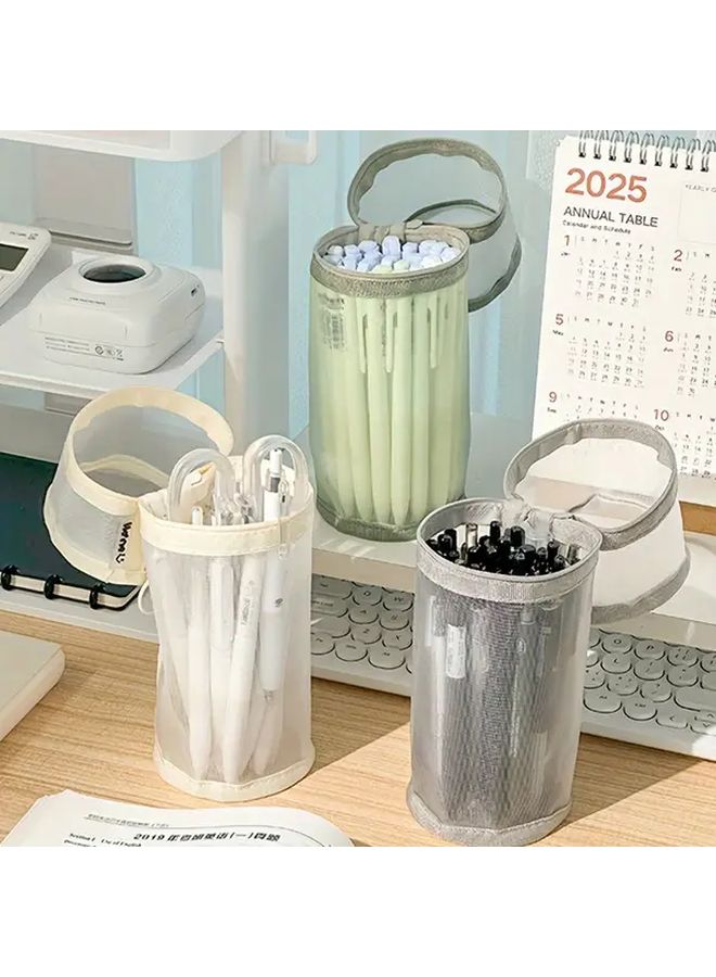 Grey Mesh Pen Case Large Capacity Breathable Organizer Pouch For Office School - Image 2