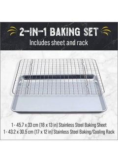 Checkered Chef Checkered Chef Baking Sheet Set - Set of 2 Large 18" x 13" Stainless Steel Half Pans for Baking w/ Oven Safe Cooling Racks (2 Pack)  - Image 2