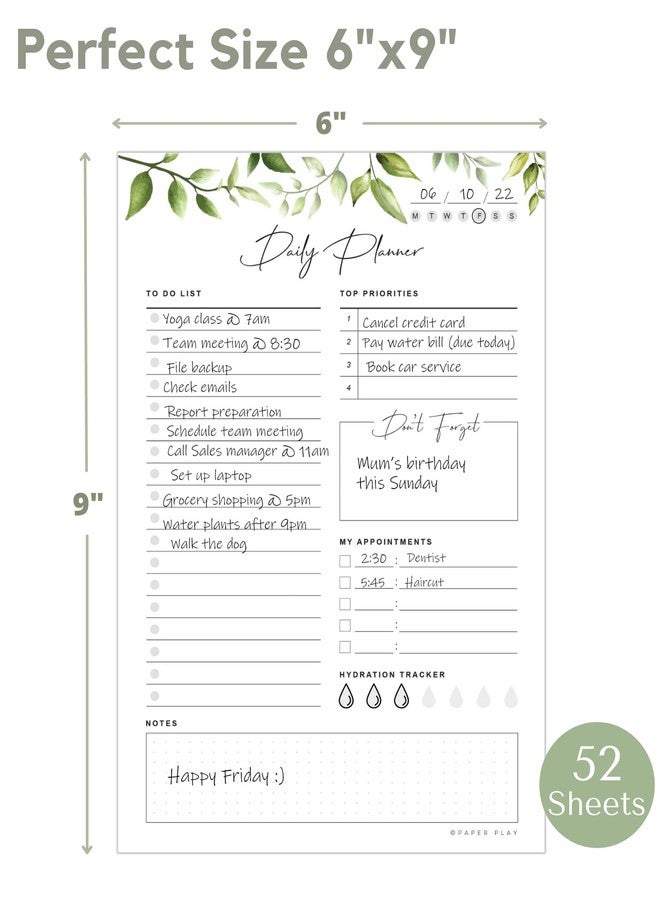 Paper Play Daily Planner To Do List Notepad 52 Undated Tear-off Sheets | 6x9 Inch Desktop Daily Planning Notepad | Notebook for Daily Tasks, Checklist, Calendar, Schedule, To Do List, Appointments, Notes, Meals, - Image 3