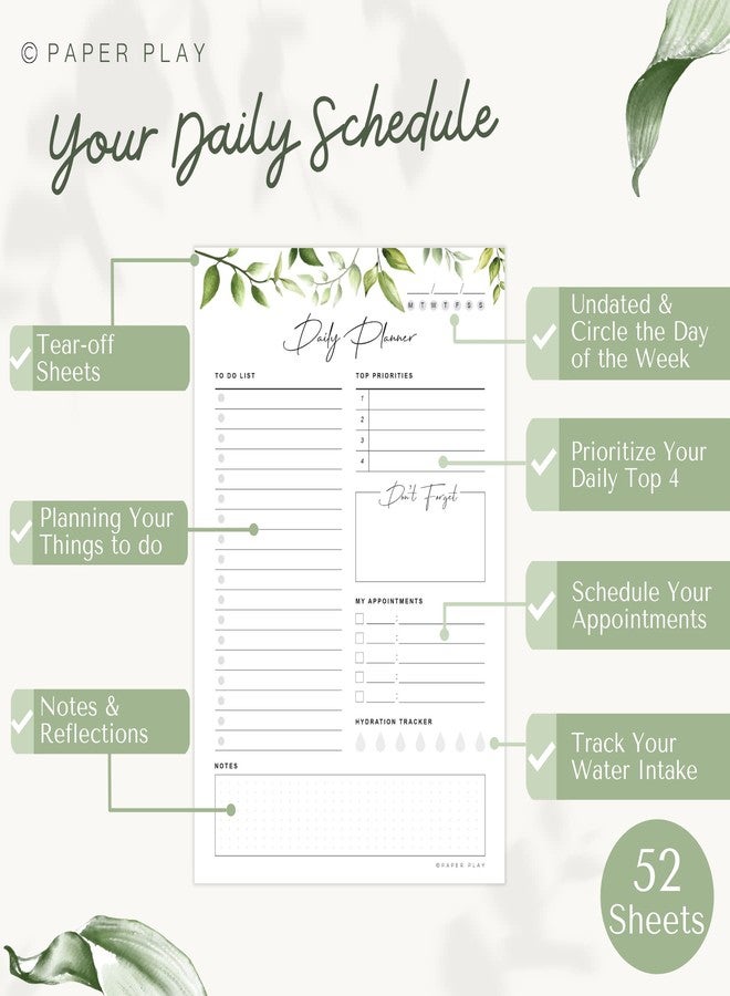 Paper Play Daily Planner To Do List Notepad 52 Undated Tear-off Sheets | 6x9 Inch Desktop Daily Planning Notepad | Notebook for Daily Tasks, Checklist, Calendar, Schedule, To Do List, Appointments, Notes, Meals, - Image 5