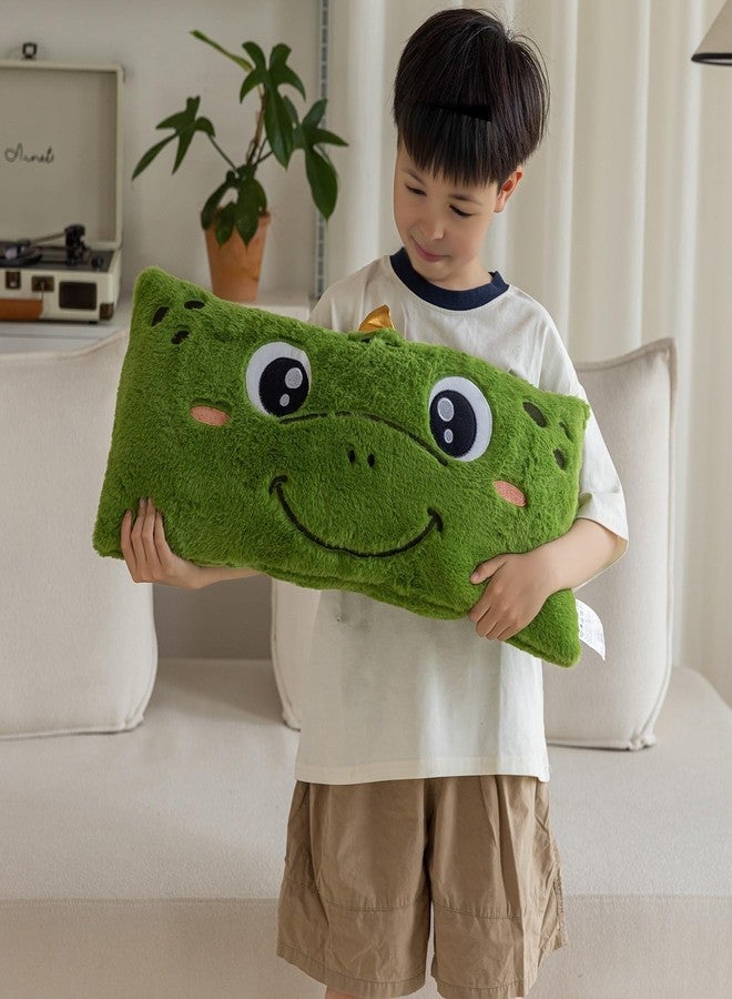 Snugtown وسادة قطنية محشوة على شكل حيوان، وسادة رمي ناعمة جداً للأطفال، وسادة على شكل ديناصور لطيف، 12 × 24 بوصة، خضراء - Image 4