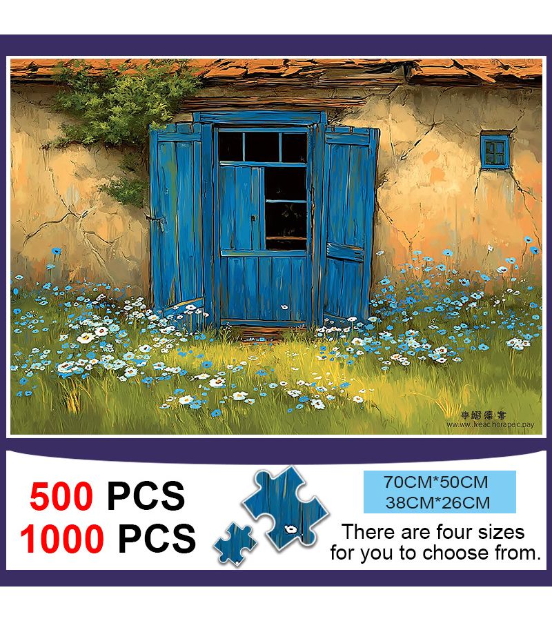 A 500 Piece Large Jigsaw Puzzle 27.56x19.69inch Adult Puzzle Featuring Blue Window Lattice Floral Scene Gift for Birthdays Valentine Day Mothers Day - Image 1