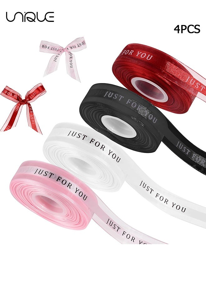 Unique 4 Rolls Satin Organza Ribbons with Printing - 1 inch x 40 yards (Total 160 yards) - Transparent Gauze Ribbon - Birthday Party Decoration Color Tape - Ribbons For Bouquets, Craft Supplies, Fabric, Handmade Wedding Bouquets Material, Gift Packaging Materials - Image 1
