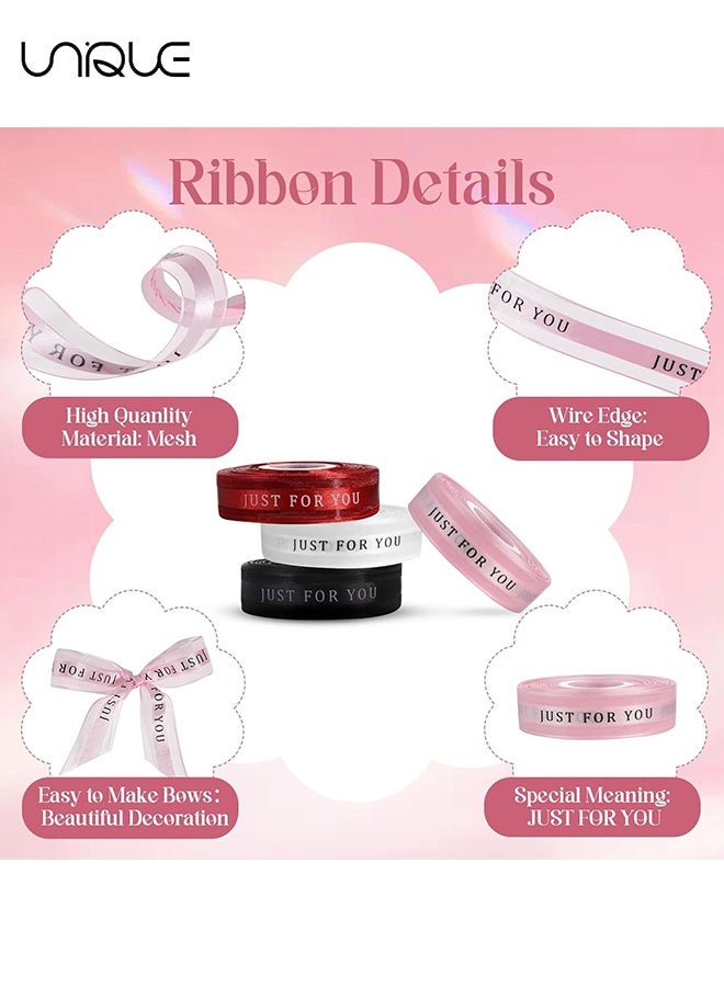 Unique 4 Rolls Satin Organza Ribbons with Printing - 1 inch x 40 yards (Total 160 yards) - Transparent Gauze Ribbon - Birthday Party Decoration Color Tape - Ribbons For Bouquets, Craft Supplies, Fabric, Handmade Wedding Bouquets Material, Gift Packaging Materials - Image 3