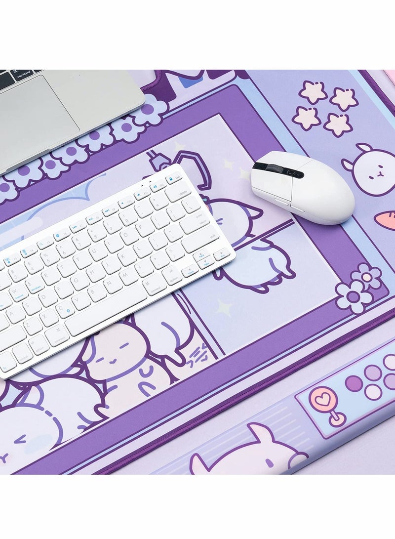Excefore Large Rabbit Mouse Pad and Wrist Rest Set - 80*44cm Non-Slip Rubber Base Desk Pad for Keyboard and Mouse Perfect for Gaming or Home Office Work (Mouse Pad and Wrist Rest) - Image 3