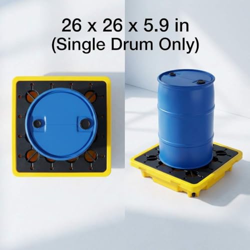 QWORK Single Drum Spill Containment Pallet – 26x26in Static Spill Platform for Workshop, Lab & Storage - Image 3