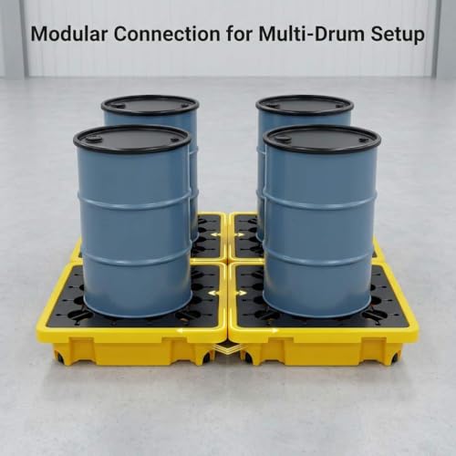 QWORK Single Drum Spill Containment Pallet – 26x26in Static Spill Platform for Workshop, Lab & Storage - Image 4