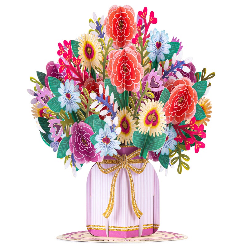Paper Love HugePop 3D Harmony Bouquet Pop Up Card, with Detachable Paper Flower Bouquet, For Birthday, Anniversary, Wedding, All Occasions - Jumbo 10" x 14" Cards - Includes Envelope and Note - Image 1