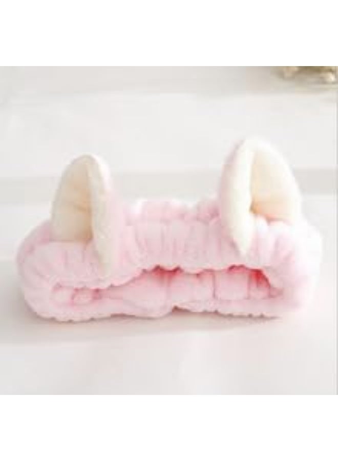 3 Pcs Spa Makeup Headbands, Cute Cat Ear Elastic Cotton Hairbands Set for Face Washing, Blue, White & Pink - Image 4