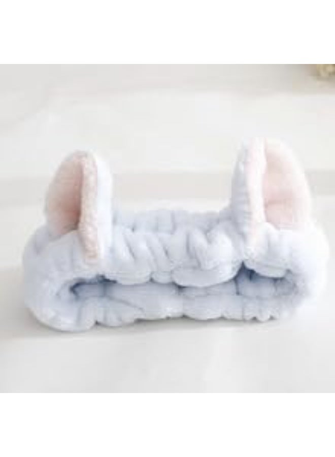 3 Pcs Spa Makeup Headbands, Cute Cat Ear Elastic Cotton Hairbands Set for Face Washing, Blue, White & Pink - Image 2