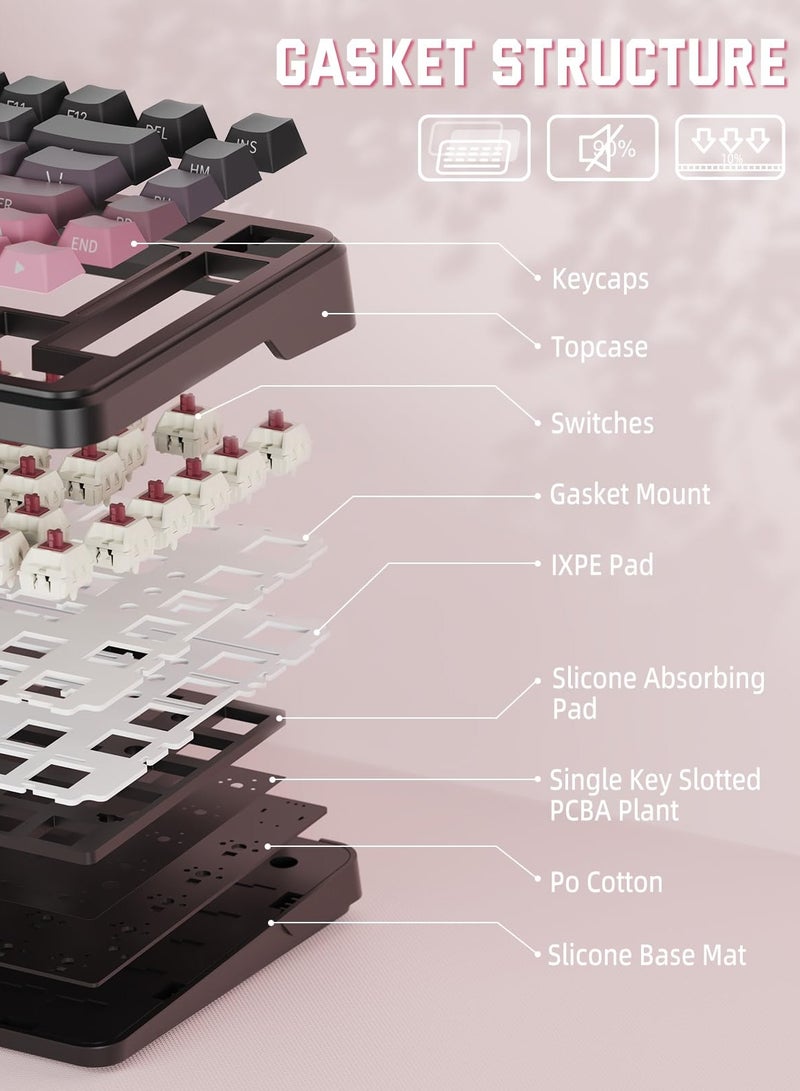 Attack Shark M86 83 Keys Wireless Mechanical Keyboard, 75% Gasket Hot Swappable Custom Keyboard, Side Printed PBT Keycaps, RGB Backlit, Pre-lubed Switches, BT/2.4GHz/ Wired Mechanical Gaming Keyboard - Image 4