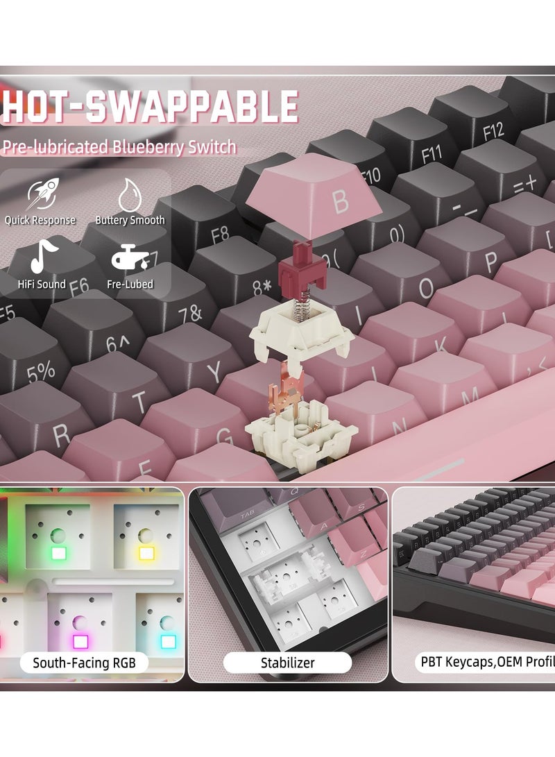 Attack Shark M86 83 Keys Wireless Mechanical Keyboard, 75% Gasket Hot Swappable Custom Keyboard, Side Printed PBT Keycaps, RGB Backlit, Pre-lubed Switches, BT/2.4GHz/ Wired Mechanical Gaming Keyboard - Image 5