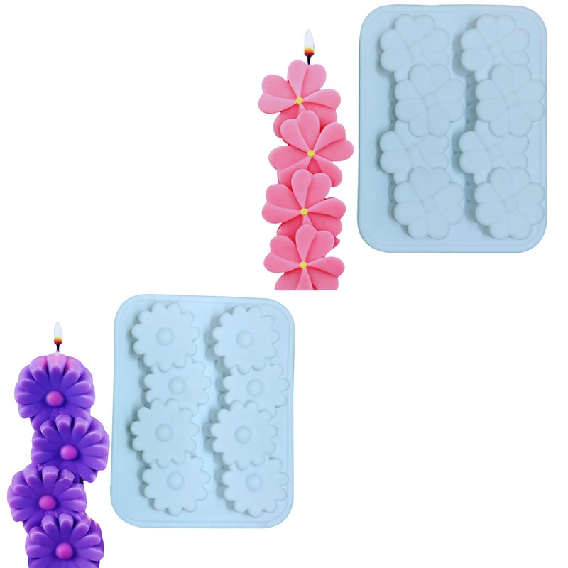 MoldBerry 2 Cavity Simple Flower Shape Candle Mould, Joint Flower Candle Making Multi-Purpose Silicone Molds for Chocolate Resin soap (4.5 x 3.7 x 0.5 Inch) - Image 1