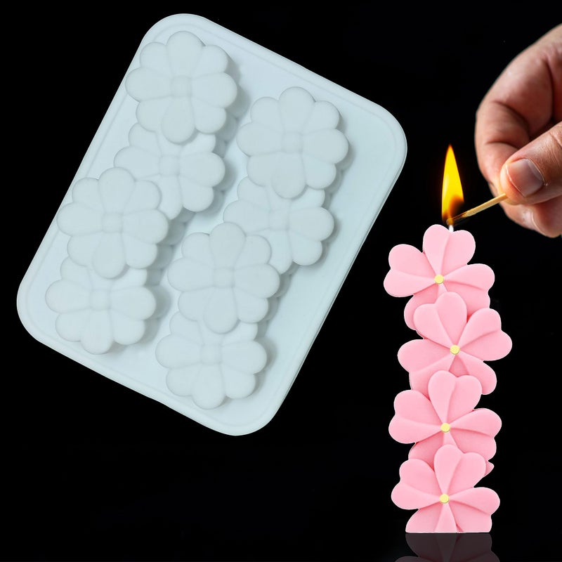 MoldBerry 2 Cavity Simple Flower Shape Candle Mould, Joint Flower Candle Making Multi-Purpose Silicone Molds for Chocolate Resin soap (4.5 x 3.7 x 0.5 Inch) - Image 5