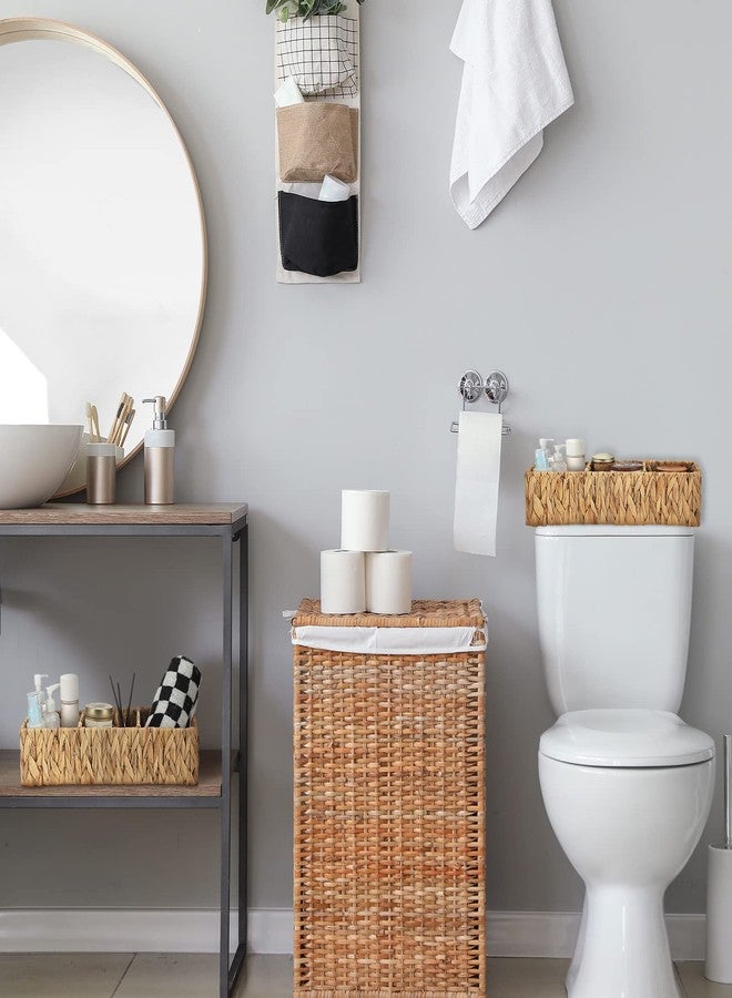 Ferraycle 2 Pack 3 Section Wicker Storage Baskets Toilet Basket Tank Topper Natural Handmade Woven Storage Basket Rectangular Toilet Paper Organizer Basket with Dividers for Bathroom (Vertical Texture) - Image 2