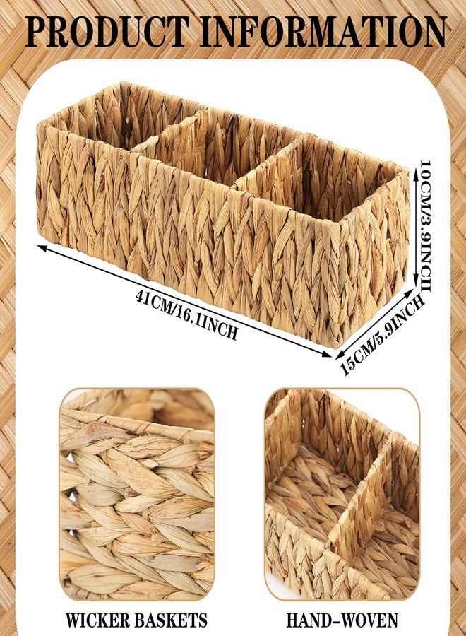 Ferraycle 2 Pack 3 Section Wicker Storage Baskets Toilet Basket Tank Topper Natural Handmade Woven Storage Basket Rectangular Toilet Paper Organizer Basket with Dividers for Bathroom (Vertical Texture) - Image 3