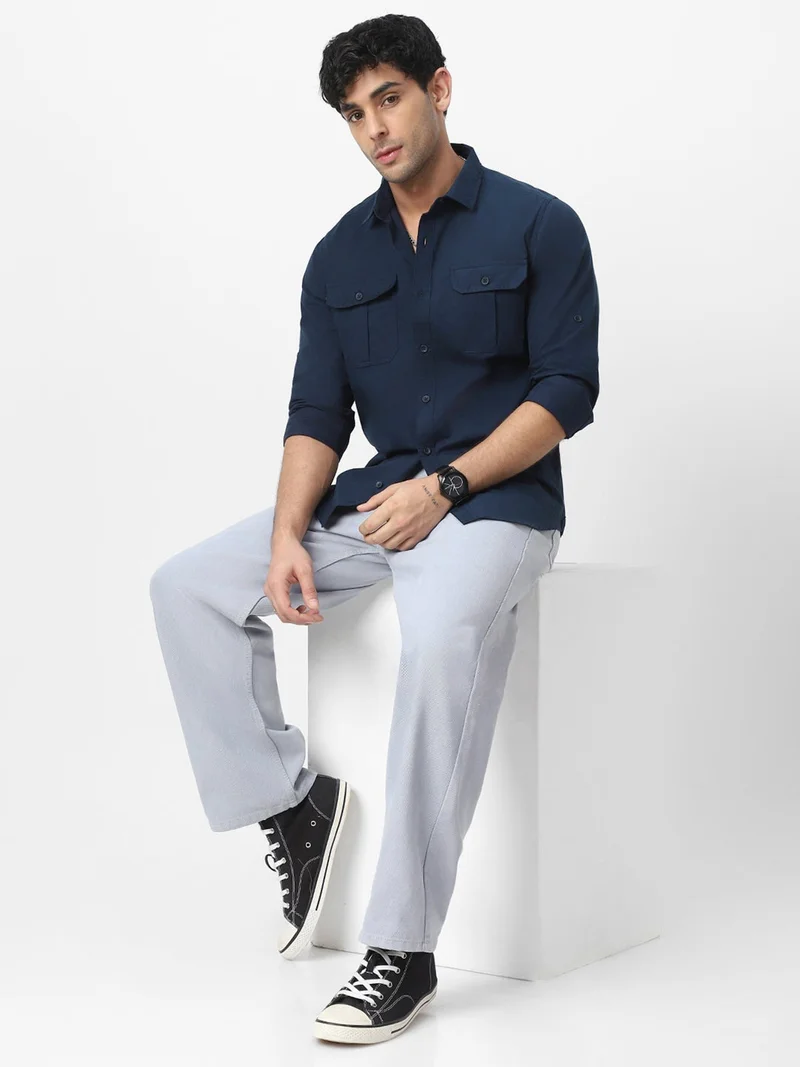 Urbano Fashion  Urbano Fashion Men's Navy Cotton Full Sleeve Regular Fit Casual Solid Shirt for Men | Best Price UAE