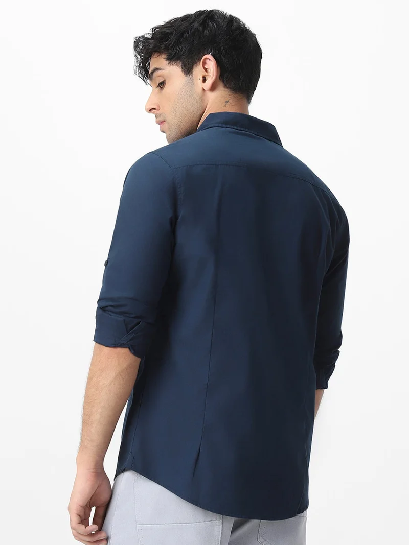 Urbano Fashion  Urbano Fashion Men's Navy Cotton Full Sleeve Regular Fit Casual Solid Shirt for Men | Best Price UAE