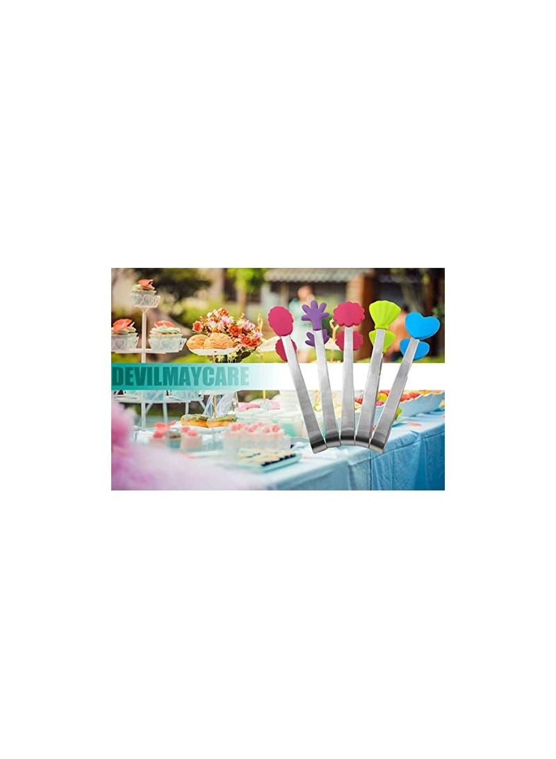 Spaceshoop Silicone Mini Tongs Stainless Steel Serving Food Tongs with Silicone Tips for Sugar Cubes Ice Appetizers Toaster random shapes  - Image 4