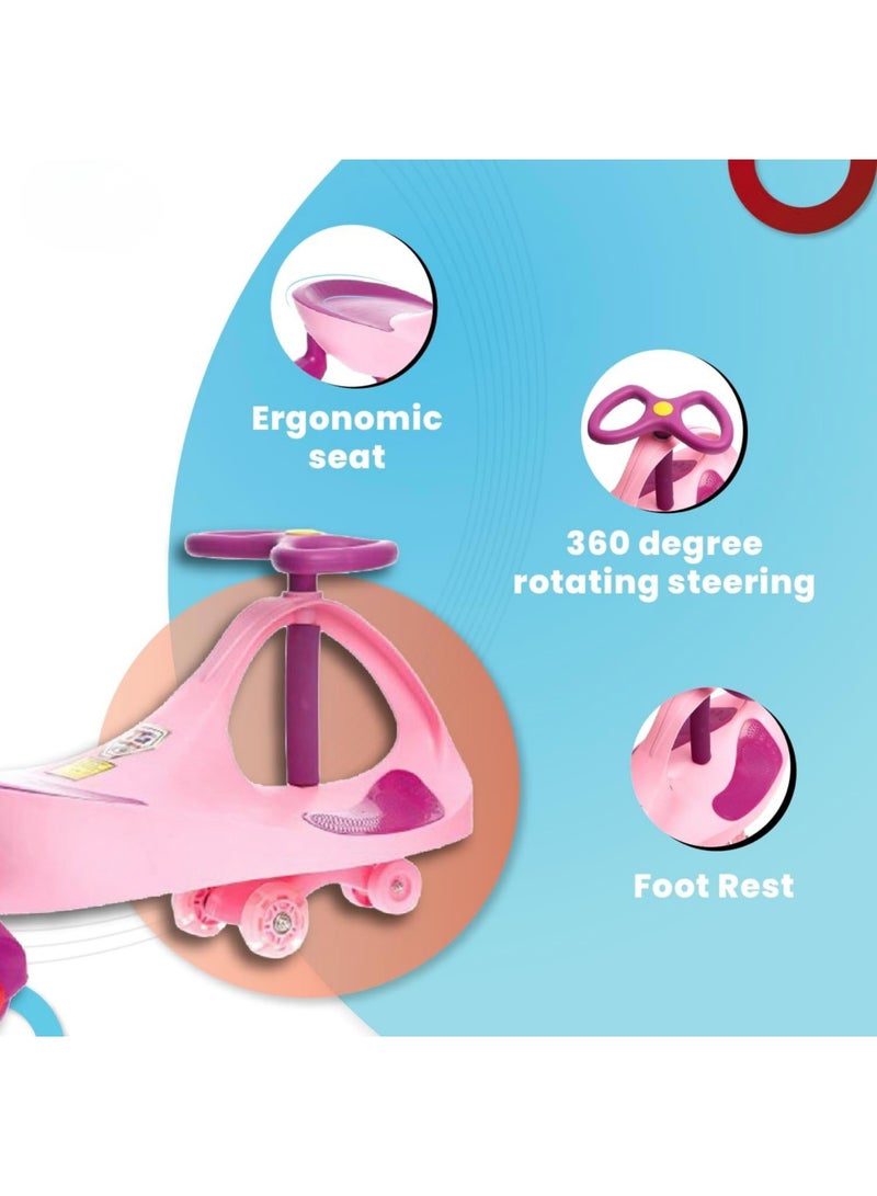 Top Gear Swing Car Ride-On with LED Wheels- Pink , 100% Assembled, Self-Propelled [TG 9004] - Image 5