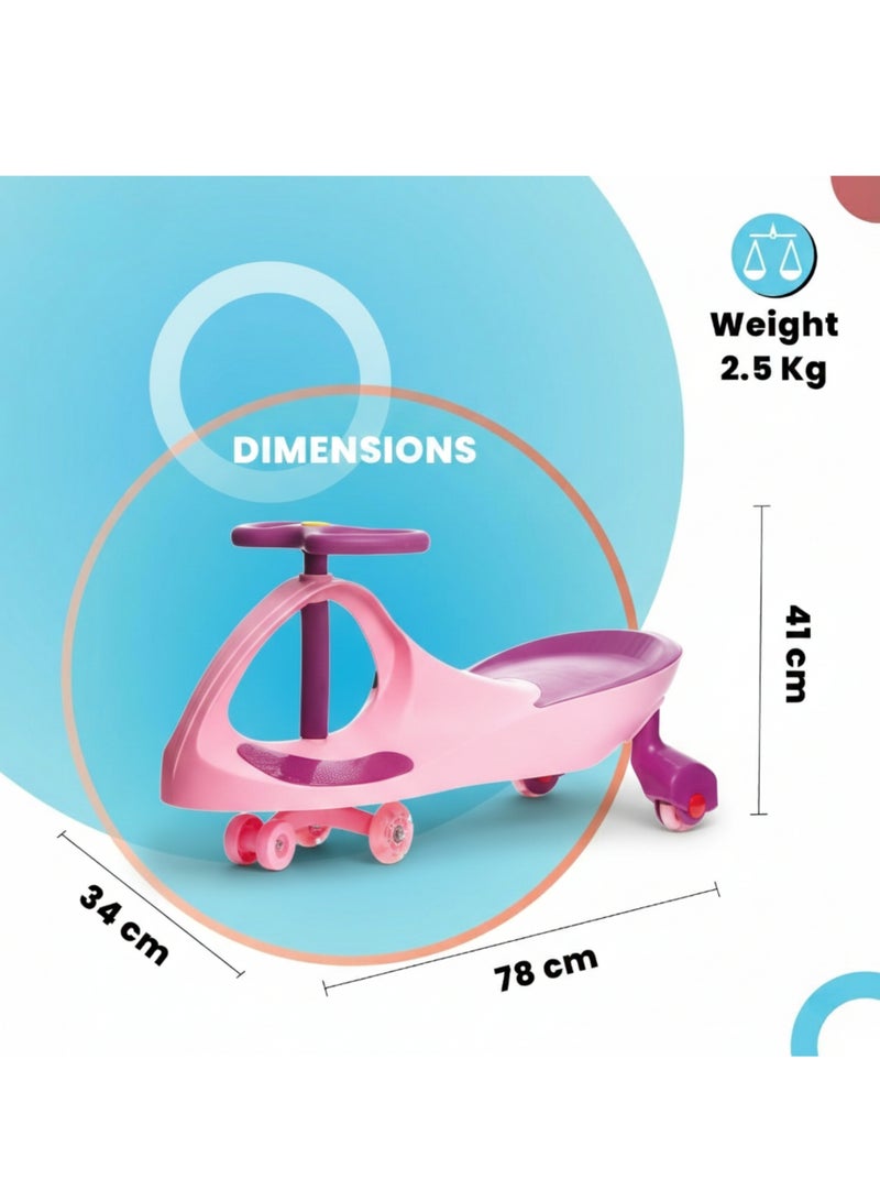 Top Gear Swing Car Ride-On with LED Wheels- Pink , 100% Assembled, Self-Propelled [TG 9004] - Image 3