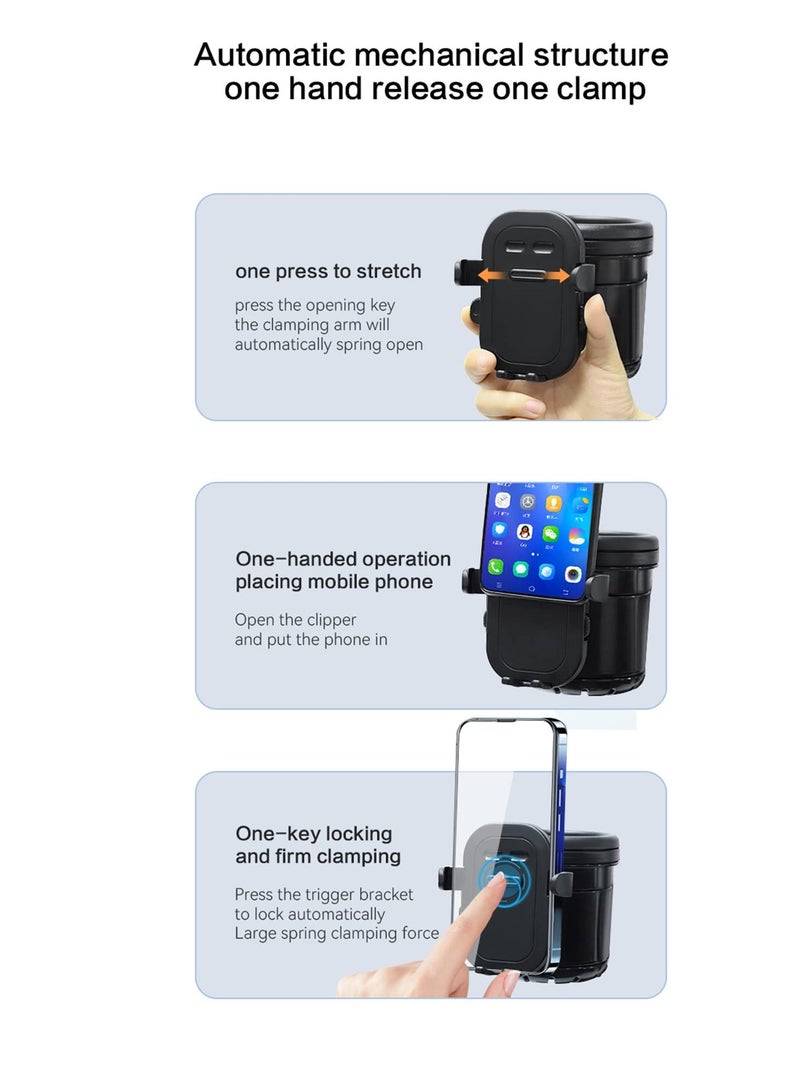 SYOSI Cup Holder Upgraded Universal 3-in-1 Cup Holder with Phone Holder Organizer Accommodates two cups 360° Rotation One-hand Operationm for Stroller Bike Walker Wheelchair Scooter - Image 4