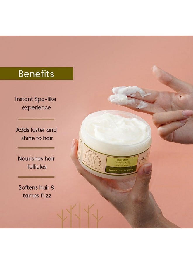THE EARTH COLLECTIVE - Hair Hydration Mask For Dry And Frizzy Hair | Contains Coconut, Argan & Almond, Restores Shine In Hair With Minimal Effort | Travelers Spa | Pack Of 200 Ml - Image 1