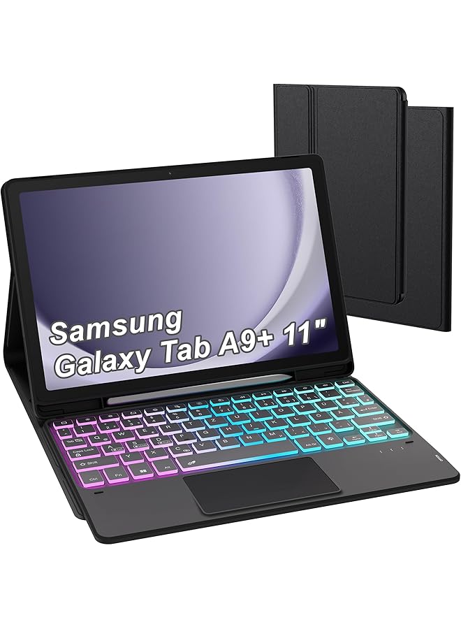 erorex Galaxy Tab A9 Plus A9 Plus 11 Inch Case With Keyboard Qwertz 3 Zone 7 Color Lighting Keyboard With Trackpad Keyboard Case With Pen Holder For Samsung Galaxy Tab A9 Plus 2023 (Sm X210 X215 X216B) - Image 1