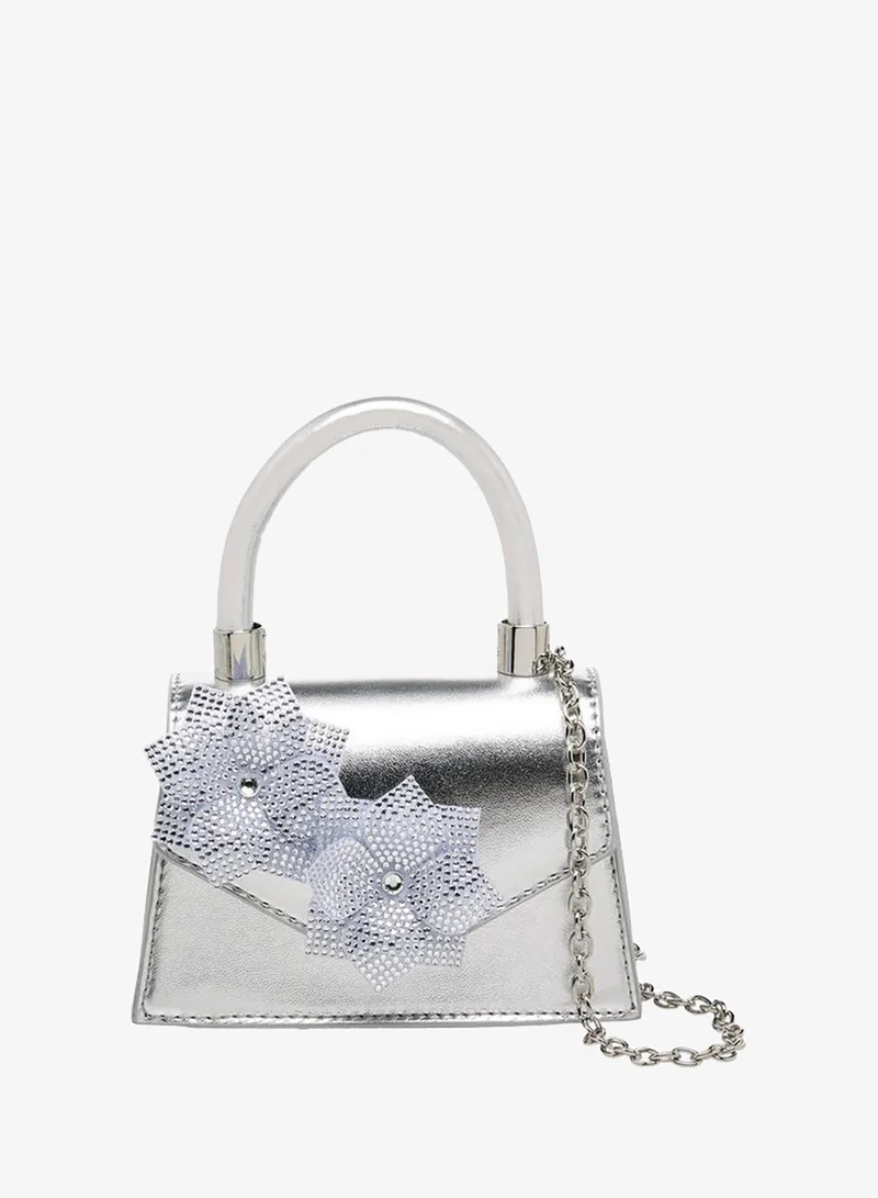 Floral Embellished Crossbody Bag with Chain Strap