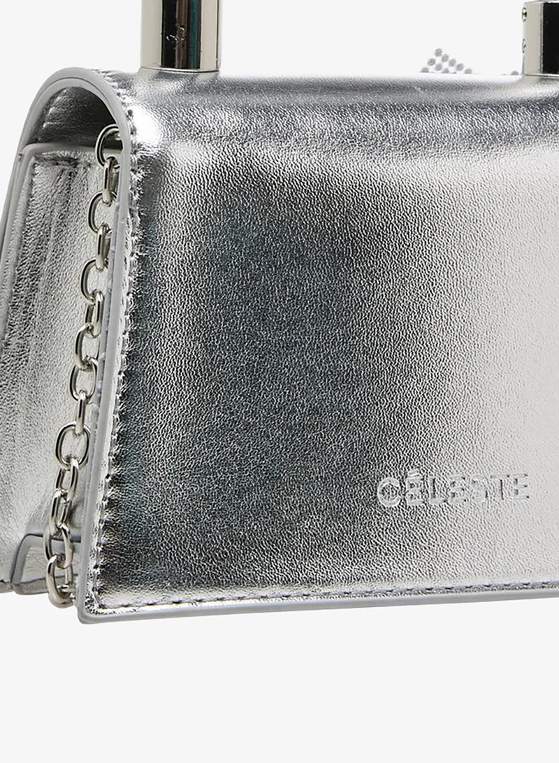 Celeste SILVER Floral Embellished Crossbody Bag with Chain Strap for Women | Best Price UAE