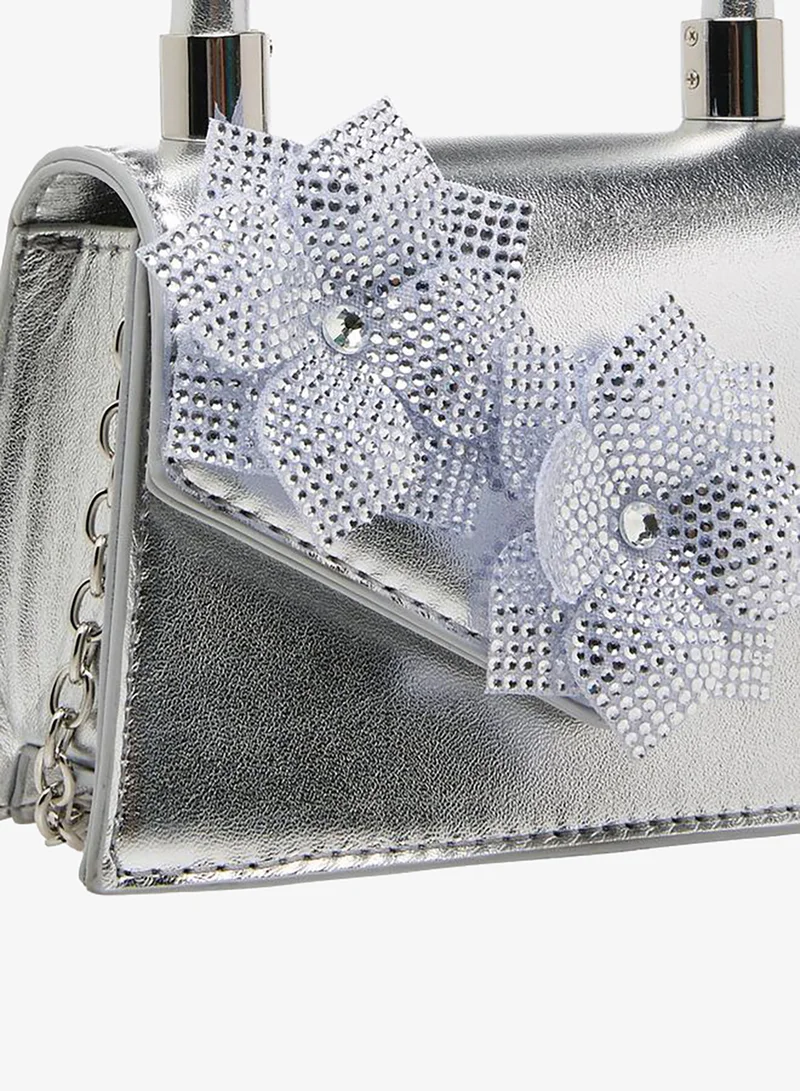 Celeste SILVER Floral Embellished Crossbody Bag with Chain Strap for Women | Best Price UAE