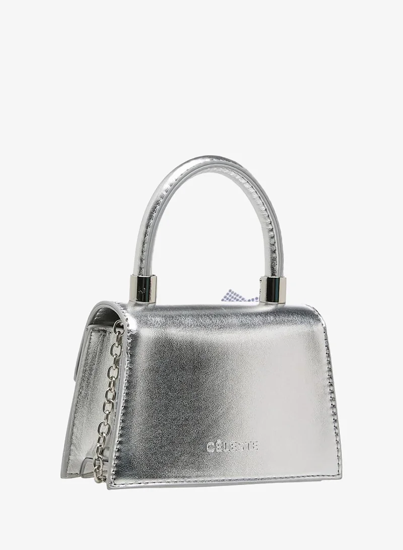 Celeste SILVER Floral Embellished Crossbody Bag with Chain Strap for Women | Best Price UAE