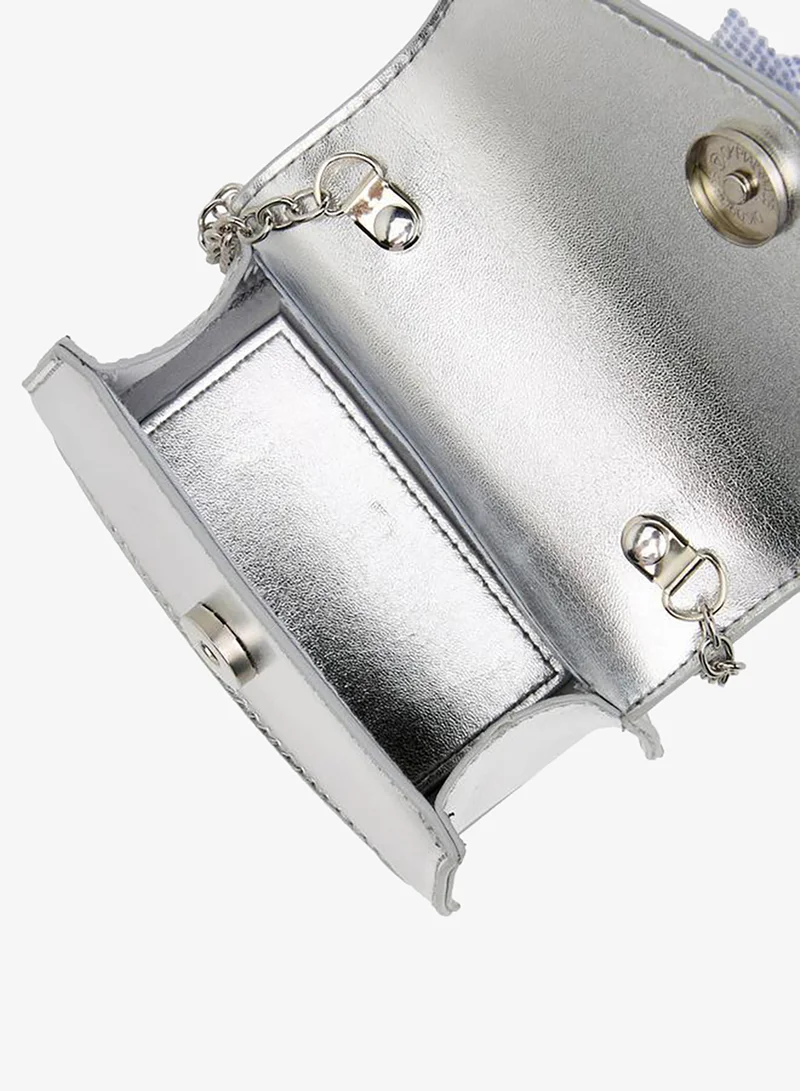 Celeste SILVER Floral Embellished Crossbody Bag with Chain Strap for Women | Best Price UAE