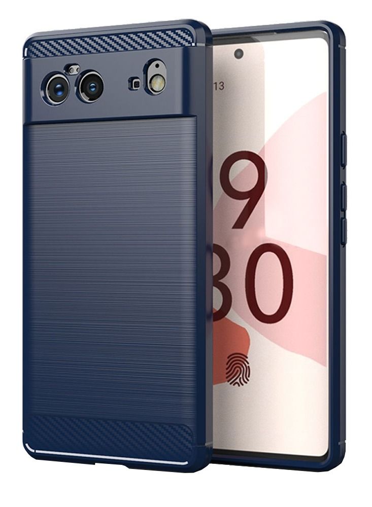 CATANES Google Pixel 6 Case Slim Soft TPU Brushed Carbon Fiber Anti-Fingerprint Shockproof Cover Dark Blue  - Image 1