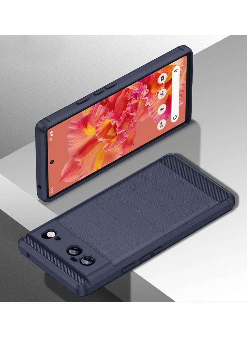 CATANES Google Pixel 6 Case Slim Soft TPU Brushed Carbon Fiber Anti-Fingerprint Shockproof Cover Dark Blue  - Image 2