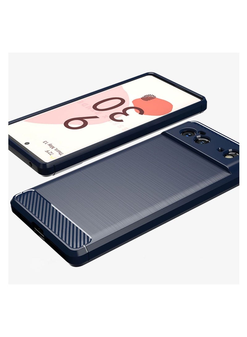 CATANES Google Pixel 6 Case Slim Soft TPU Brushed Carbon Fiber Anti-Fingerprint Shockproof Cover Dark Blue  - Image 4