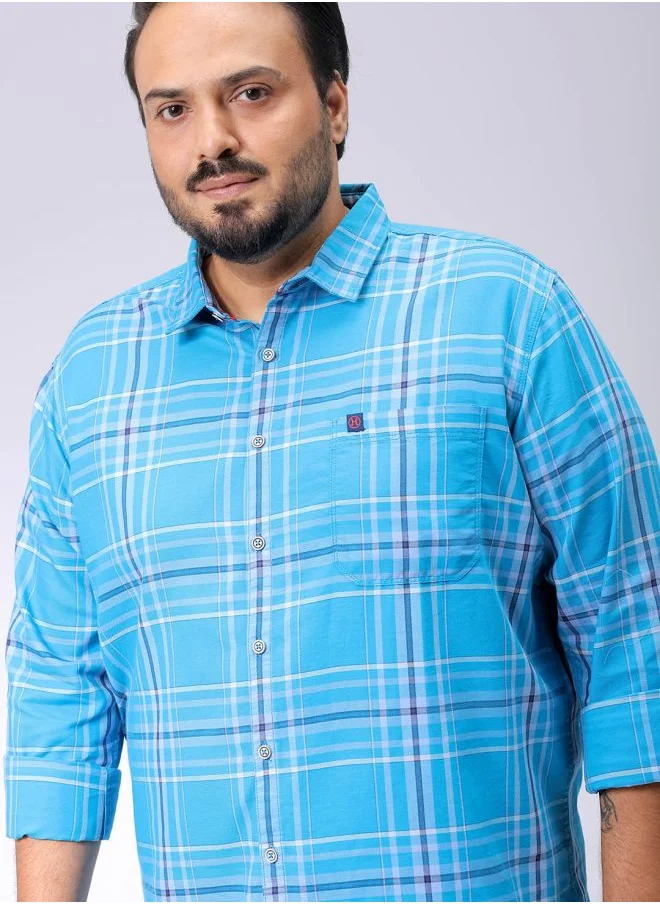 هاردسودا Men Plus Size Regular Fit Checkered Cutaway Collar Full Sleeves Casual Shirt