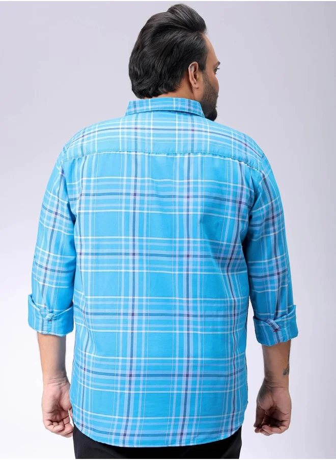هاردسودا Men Plus Size Regular Fit Checkered Cutaway Collar Full Sleeves Casual Shirt