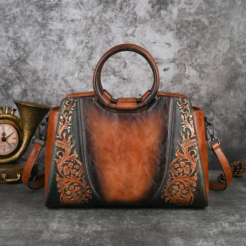 Spot 2025 Spring New Retro Luggage Leather Goods Flower Pu Small Square Bag Pattern Women'S Shoulder Bag - Image 2