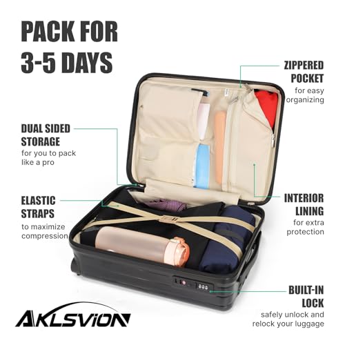 Aklsvion 18-inch Carry-on Boarding Luggage: Equipped with Movable Wheels, TSA Approved,Under the Seat, Hard Shell Construction, Lightweight Bag with Essential Accessories (Jet Black) - Image 5